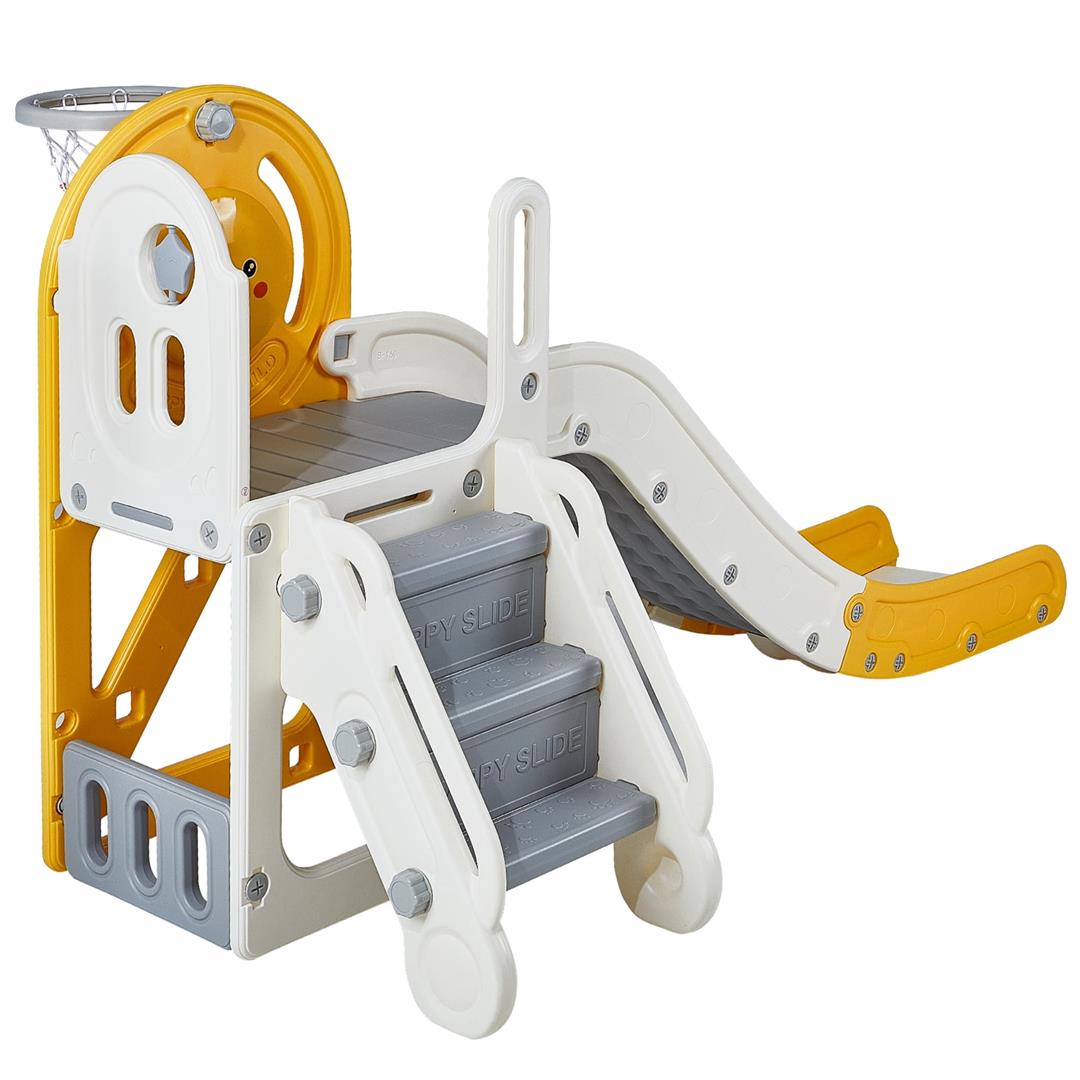 KFFKFF 4 in 1 Toddler Slide and Climber for Indoor and Outdoor, Freestanding Kids Slide with Basketball Hoop & Storage Space, Non-Slip Steps, Playground Slipping Slide Climber Toy Playset - Image 6