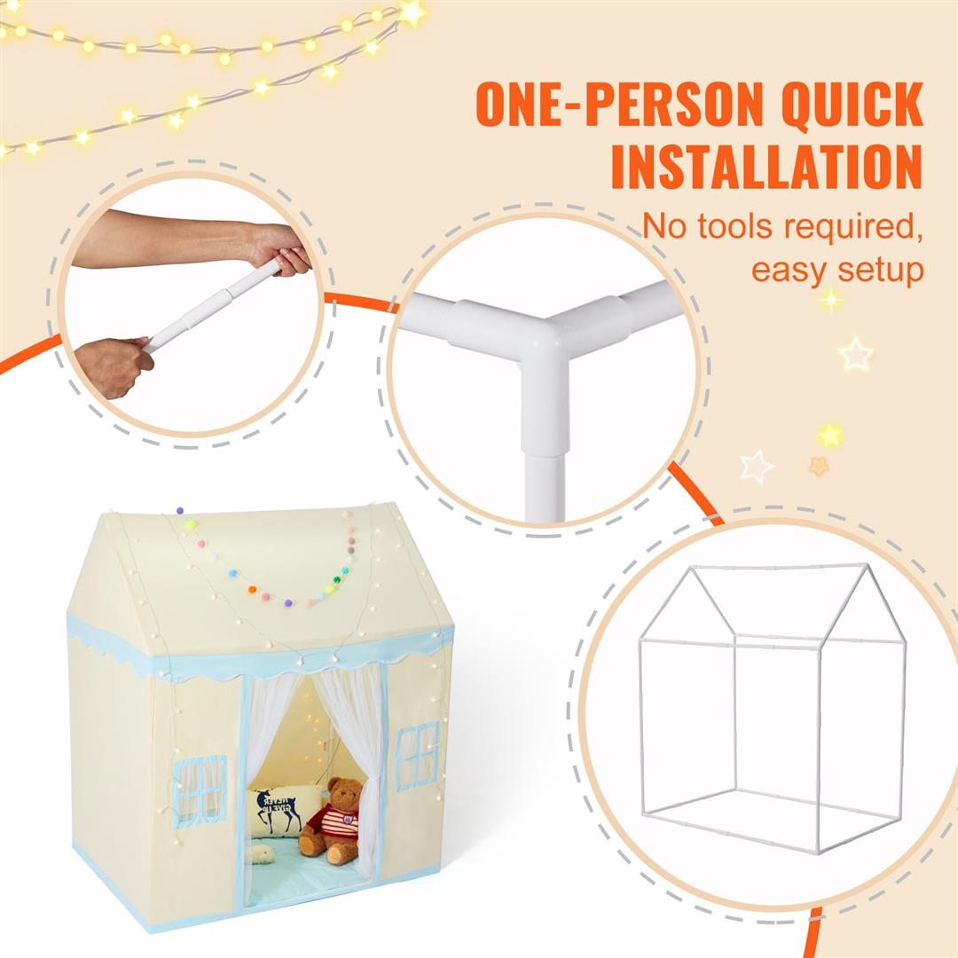 KFFKFF Children's Playhouse, Suitable for Ages 1-5, Includes Mat & Light, Indoor/Outdoor Use, Window-Equipped Castle Design, Beige, Ideal for Both Boys & Girls - Image 6