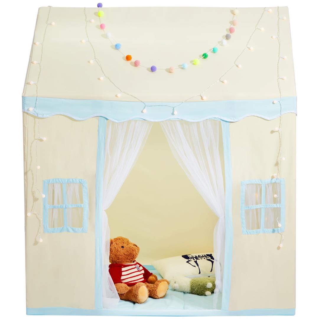 KFFKFF Children's Playhouse, Suitable for Ages 1-5, Includes Mat & Light, Indoor/Outdoor Use, Window-Equipped Castle Design, Beige, Ideal for Both Boys & Girls