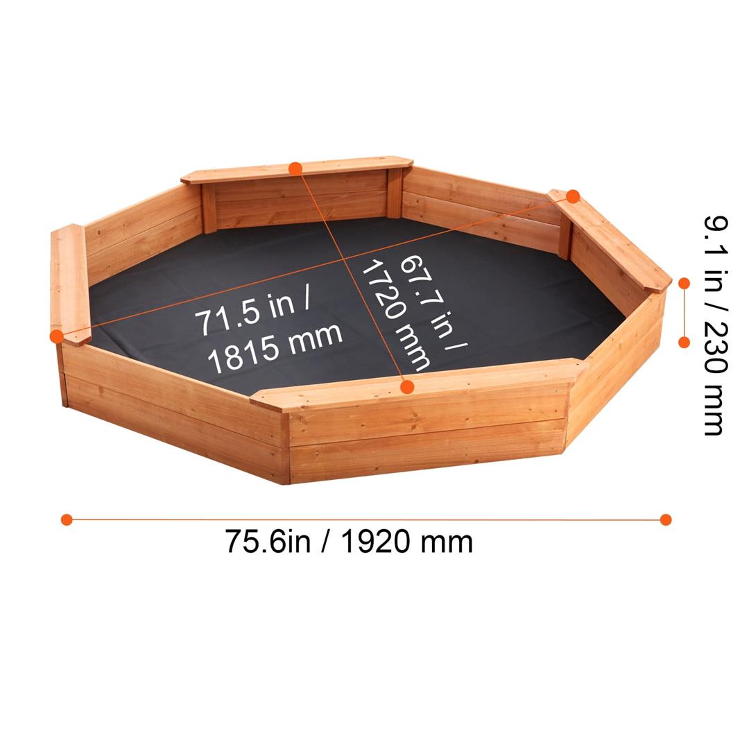 KFFKFF Octagonal Wooden Sandbox, 75.6x75.6x9.1 inches, with Protective Cover, Liner, and Built-in Seats, Ideal for Children Aged 3-12 for Outdoor, Backyard, or Park Play - Image 8