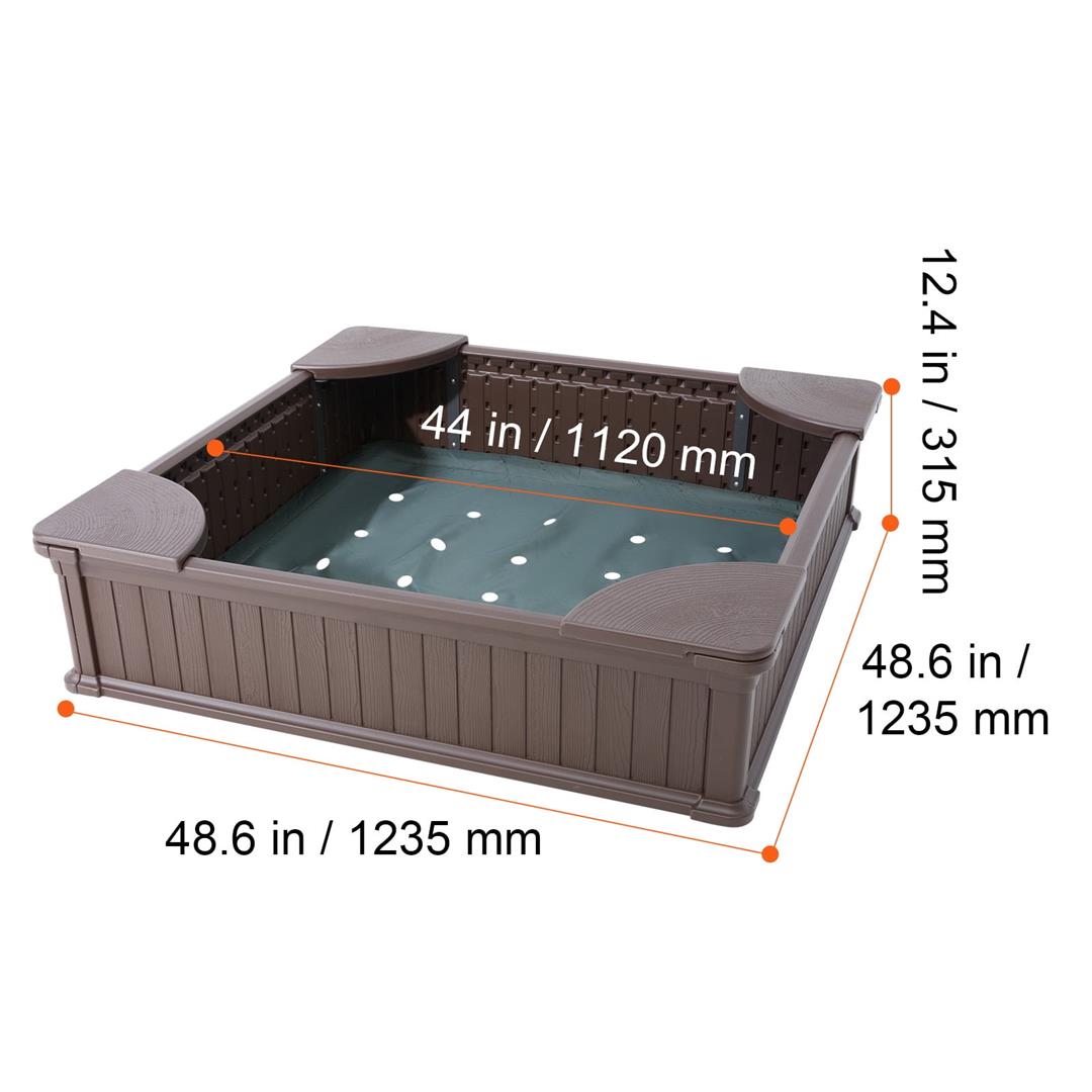 KFFKFF Sandbox with Lid, 48.6x48.6x12.4 inch Square Play Area, Durable HDPE Sandpit with Seating at Corners and Protective Bottom, Outdoor Sandbox for Children, Ideal for Garden, Beach, Park - Image 2