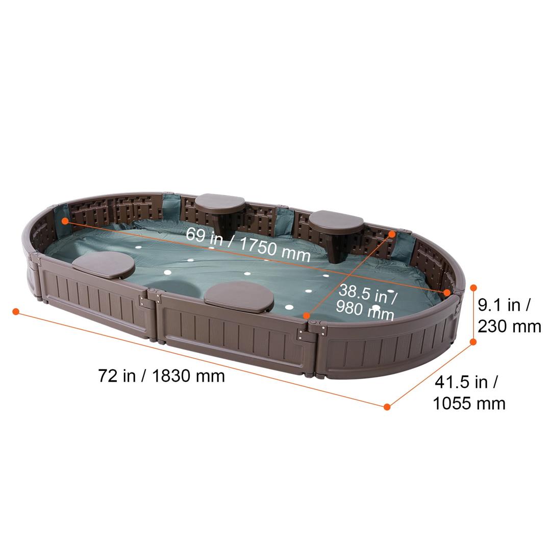 KFFKFF Sandbox with Lid, 72x41.5x9.1 in Oval Sand Pit, Durable HDPE Material, Includes 4 Seats & Bottom Liner, Perfect for Outdoor, Beach, Park, Ideal Gift for Children 3-12 Years, Brown - Image 8