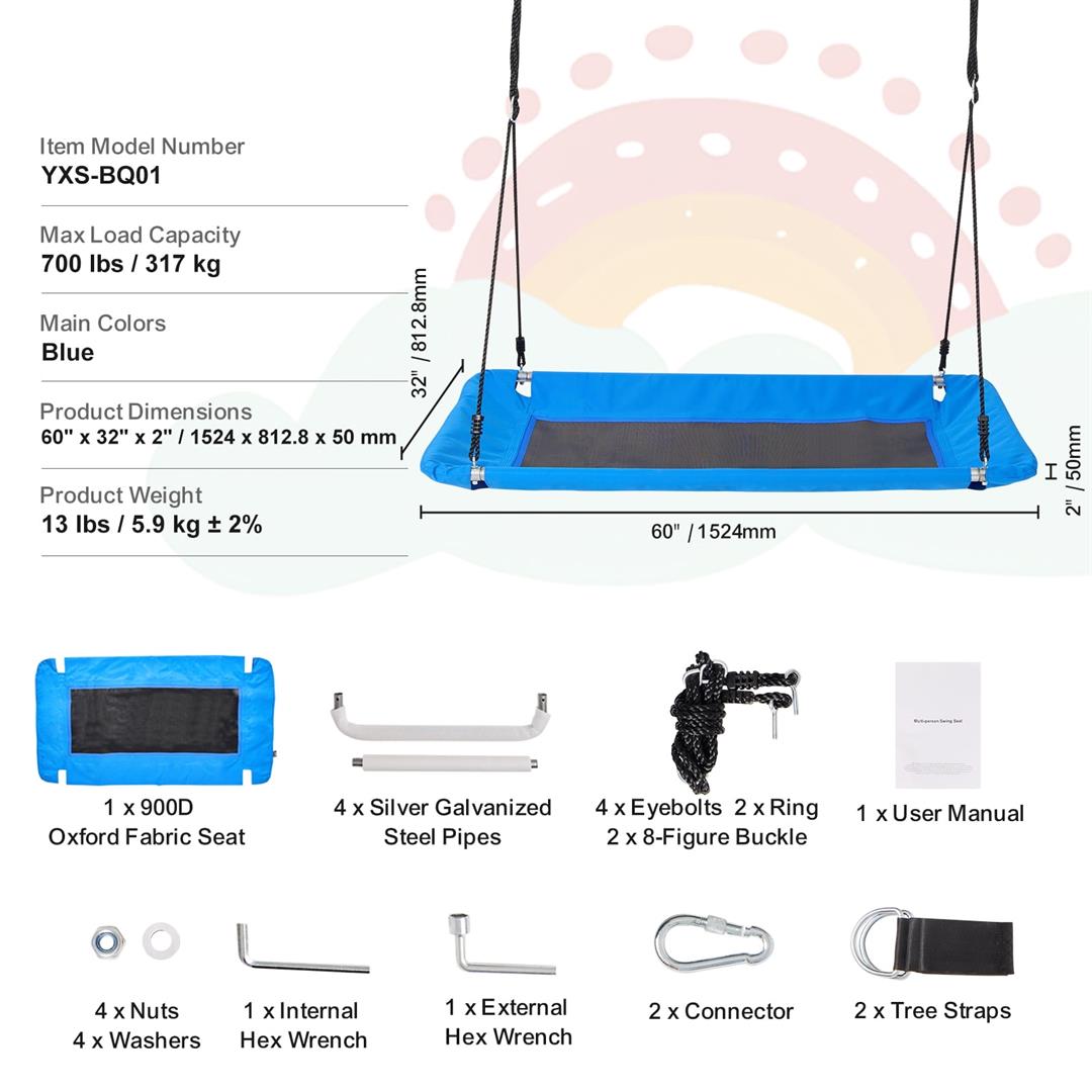 KFFKFF Tree Swing, 60" Wide Platform for Both Kids & Adults, Supports up to 700lbs, Made with Durable 900D Oxford Material, Includes Two Hanging Straps & Adjustable Ropes for Outdoor Fun - Image 2
