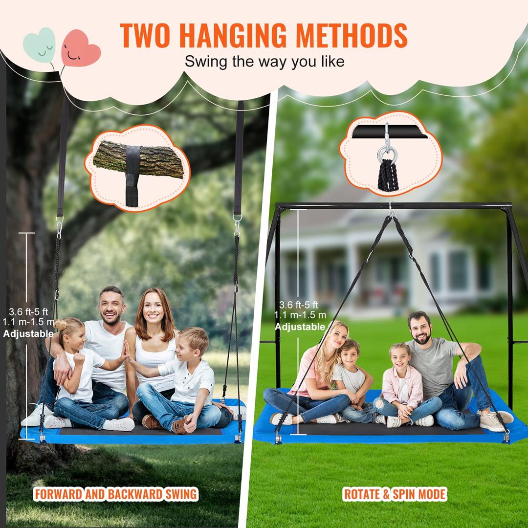 KFFKFF Tree Swing, 60" Wide Platform for Both Kids & Adults, Supports up to 700lbs, Made with Durable 900D Oxford Material, Includes Two Hanging Straps & Adjustable Ropes for Outdoor Fun - Image 3