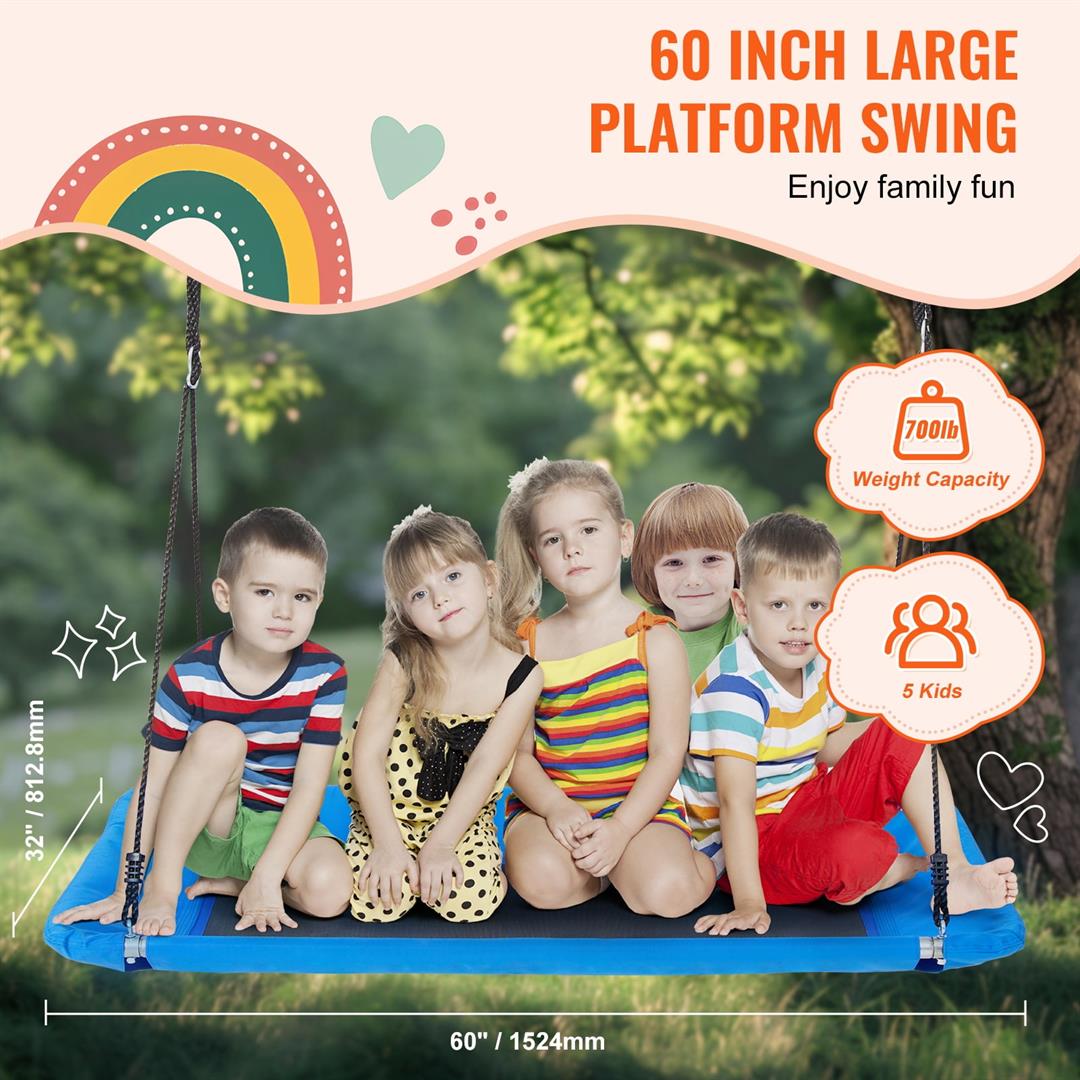 KFFKFF Tree Swing, 60" Wide Platform for Both Kids & Adults, Supports up to 700lbs, Made with Durable 900D Oxford Material, Includes Two Hanging Straps & Adjustable Ropes for Outdoor Fun - Image 5