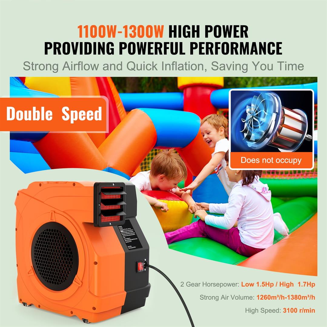 KFFKFFAir Blower Pump Fan 1.7 & 1.5 HP 1100W Commercial Air Blower for Inflatable Bounce House Bouncy Castle - Image 8