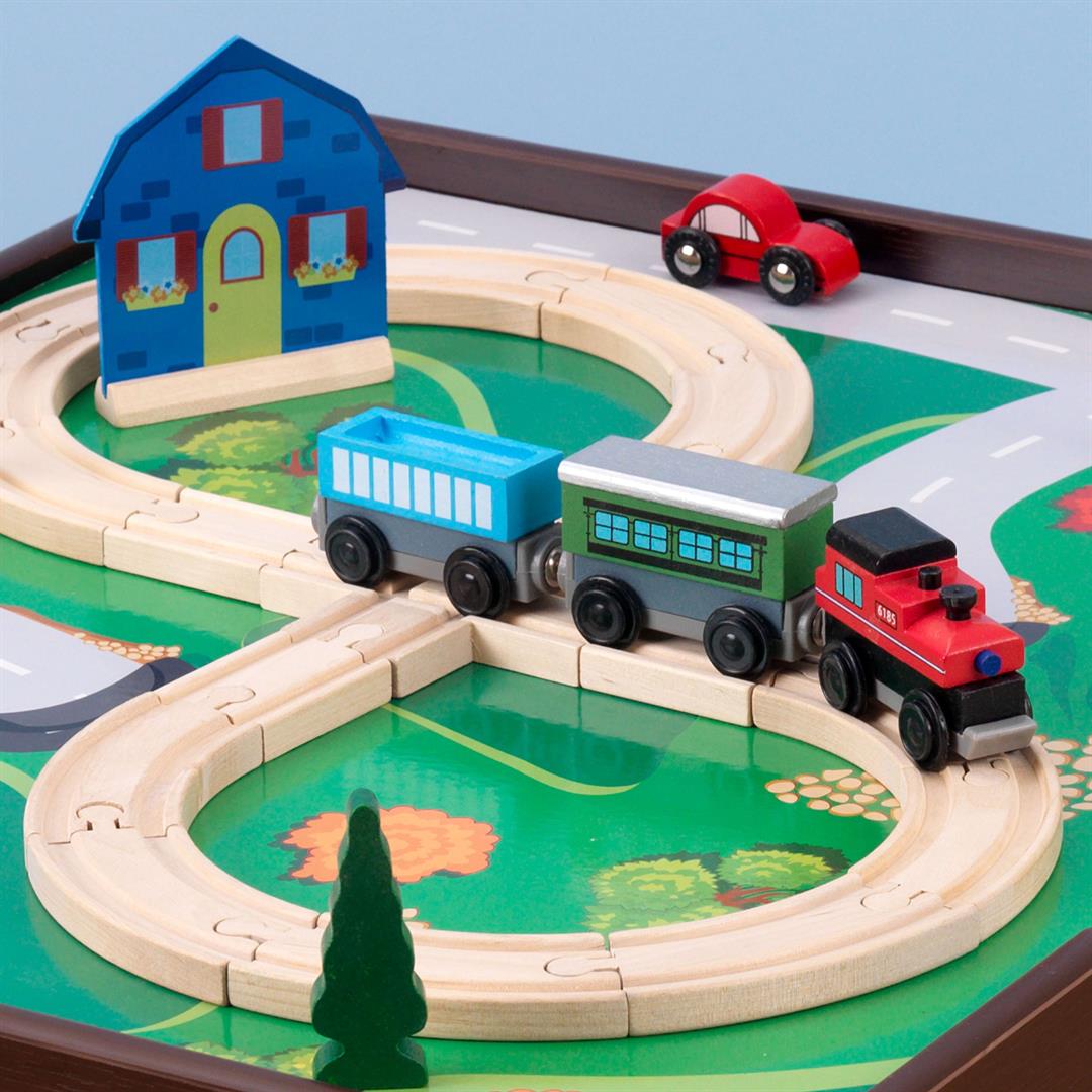 KidKraft Reversible Wooden Activity Table with Board and Train Set, Espresso, For Ages 3+ - Image 2