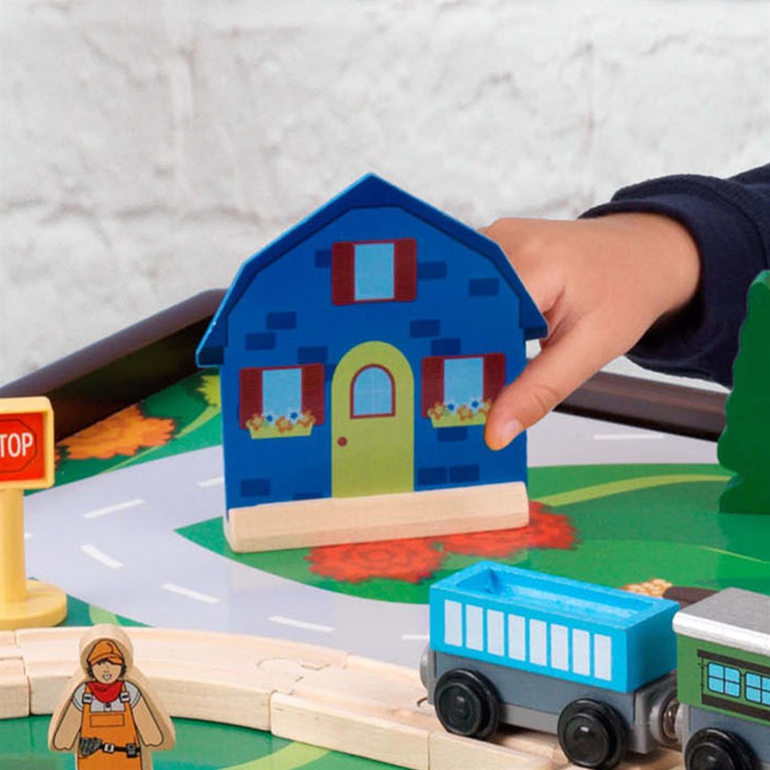 KidKraft Reversible Wooden Activity Table with Board and Train Set, Espresso, For Ages 3+ - Image 5