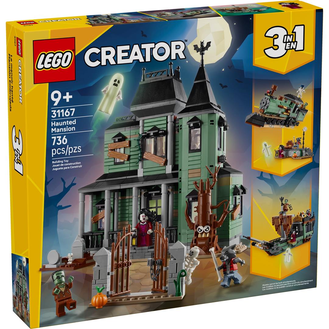 LEGO Creator 3 in 1 Haunted Mansion Building Toy for Kids - Halloween Building Blocks & Learning Toy for Girls & Boys, Ages 9+ - Build a Haunted House, Train, or Ship - Gift for Birthdays - 31167 - Image 3