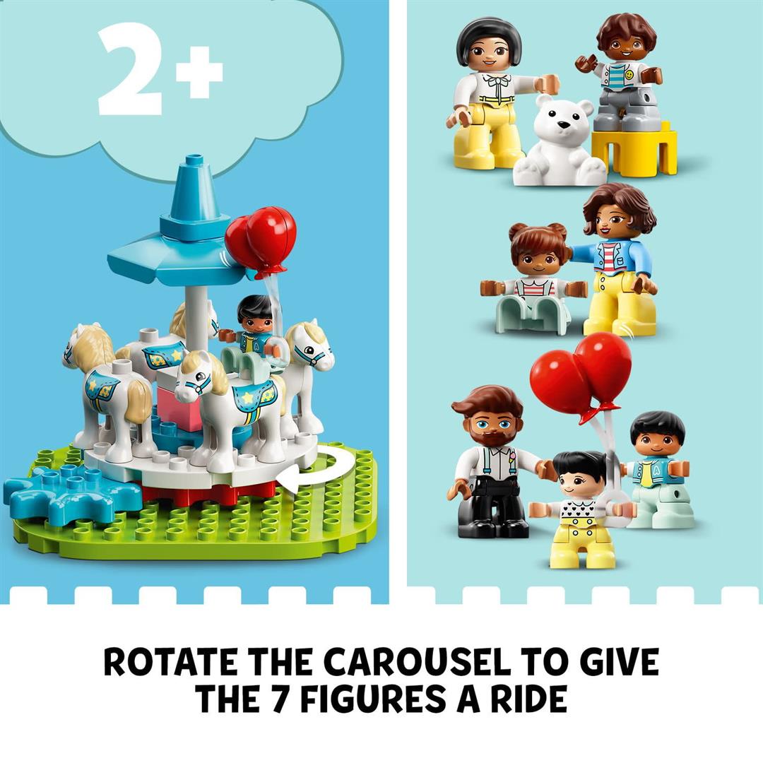 LEGO DUPLO Town Amusement Park Fairground 10956 Building Set - Featuring 7 Duplo Figures, Trains, Slides, Carousel, and a Ferris Wheel, Educational Learning Toy and Playset for Toddlers Ages 2+ - Image 4