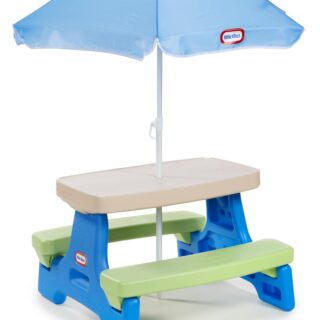 Little Tikes Easy Store Kids Durable Picnic Table with Umbrella, Indoor Outdoor, Ages 2+