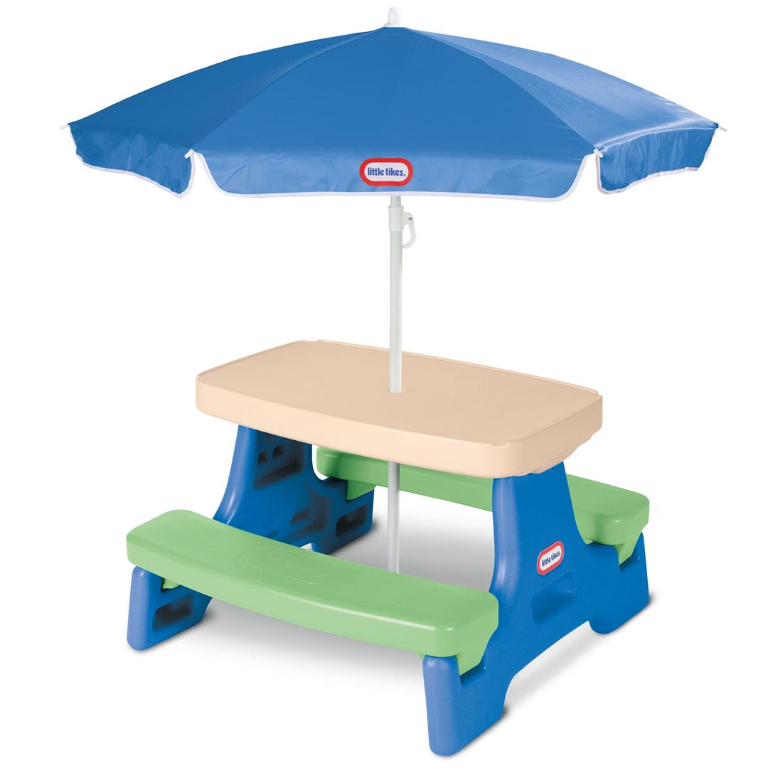 Little Tikes Outdoor Portable Kids Picnic Table with Umbrella, Blue Green, Ages 2+ - Image 2