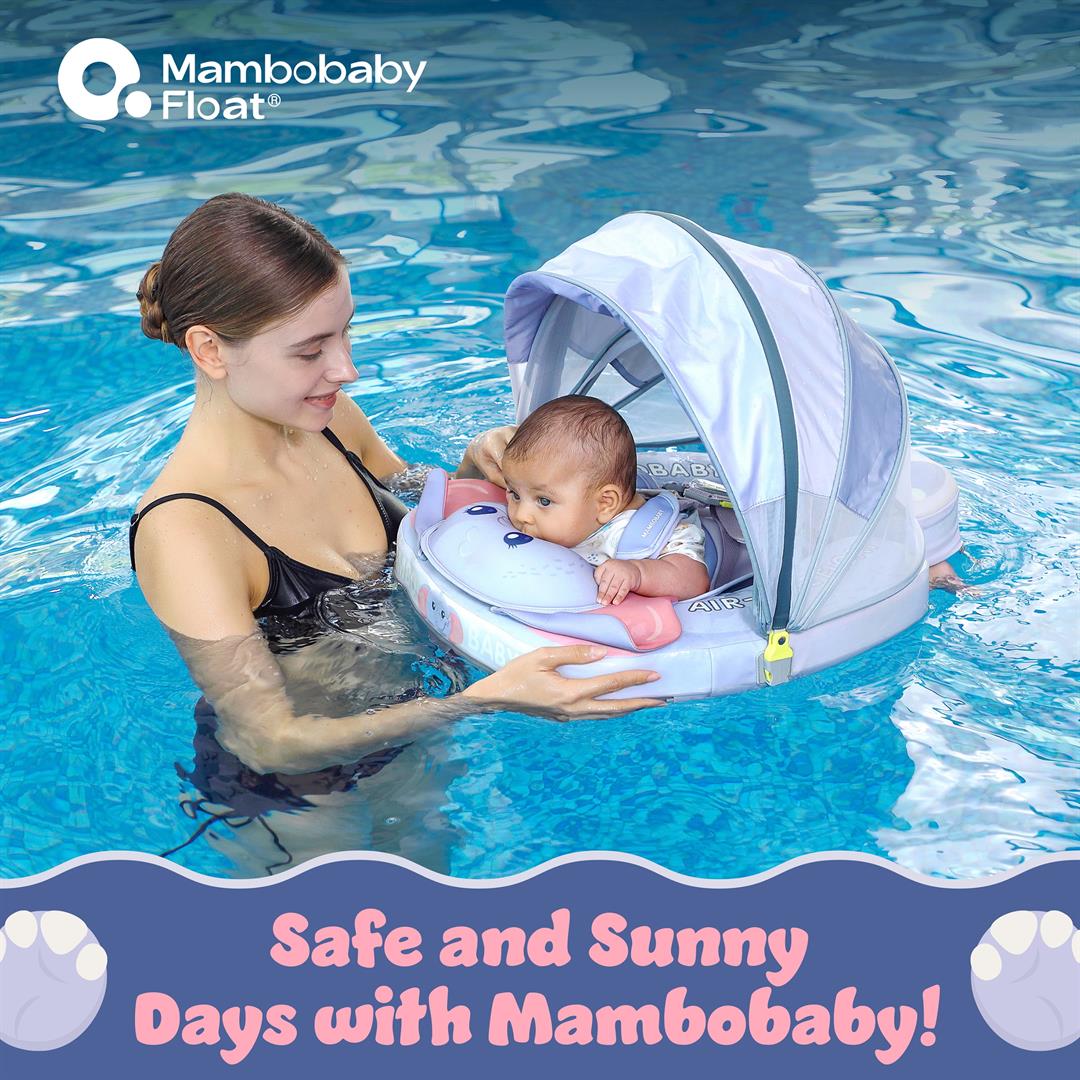 Mambobaby Baby Pool Float with 3D Canopy and Carrier- Blue - Image 3