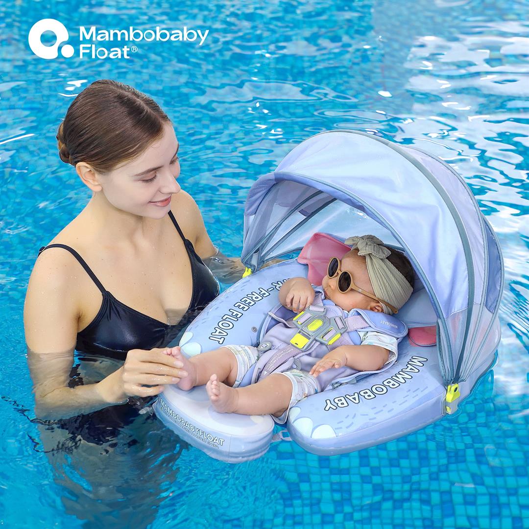 Mambobaby Baby Pool Float with 3D Canopy and Carrier- Blue - Image 6