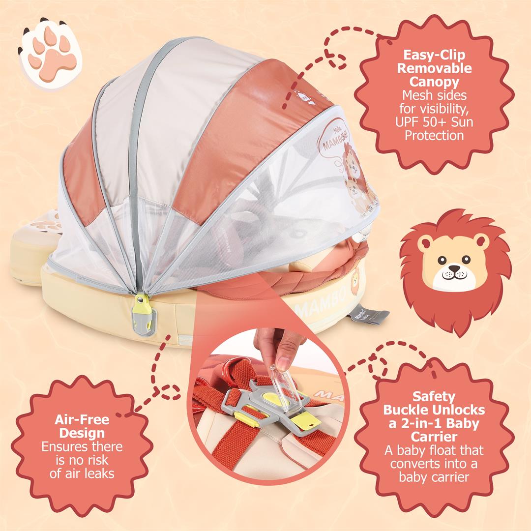 Mambobaby Baby Pool Float with 3D Canopy and Carrier- Yellow - Image 2