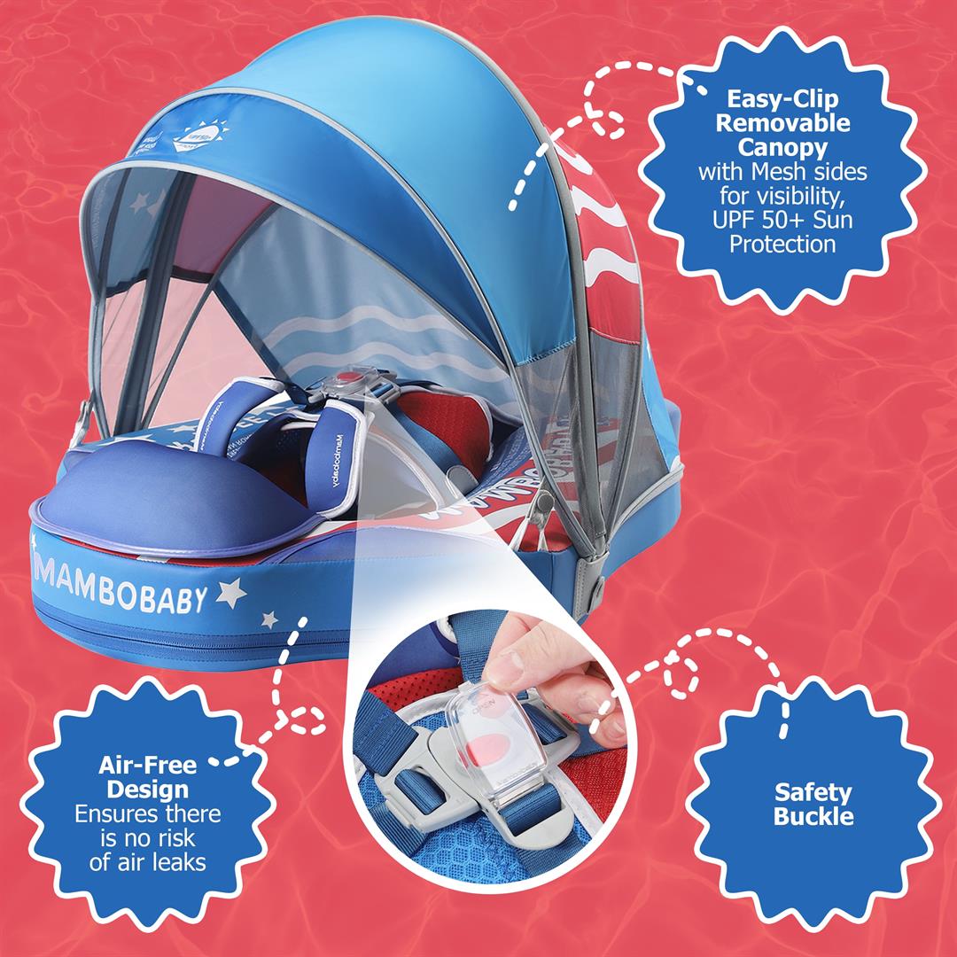 Mambobaby Baby Pool Float with 3D Canopy- Blue - Image 6