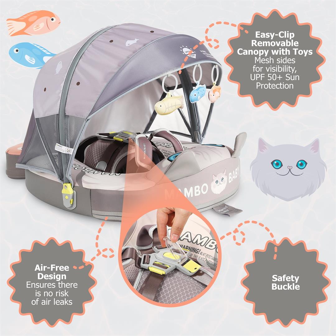 Mambobaby Baby Pool Float with 3D Canopy- Grey - Image 2
