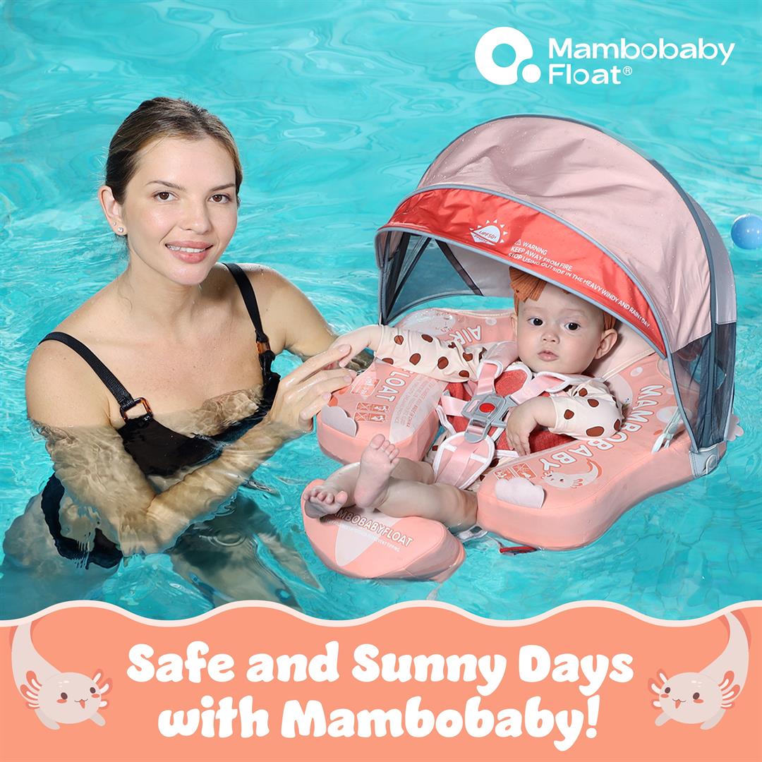 Mambobaby Baby Pool Float with 3D Canopy- Pink - Image 3