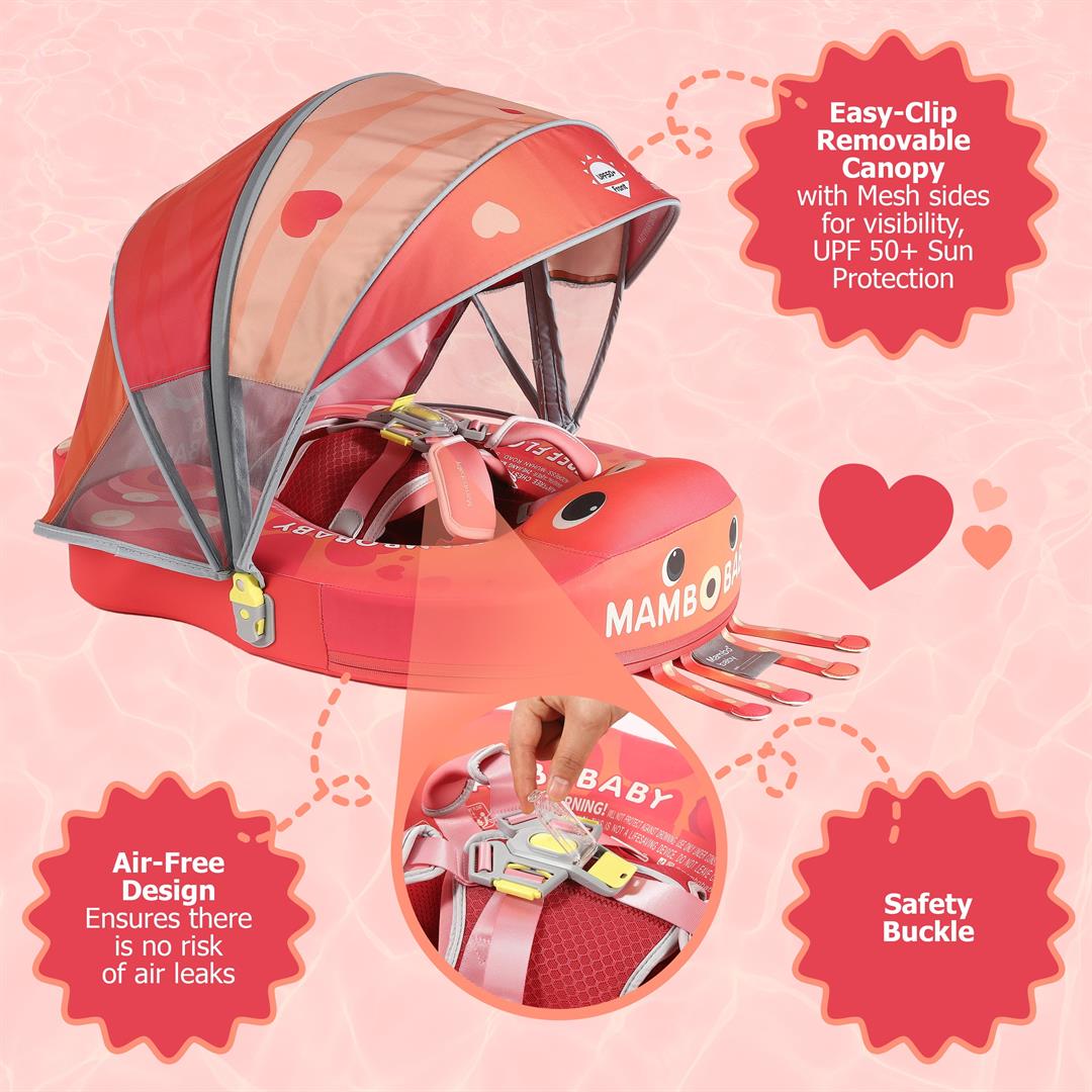 Mambobaby Baby Pool Float with 3D Canopy- Red - Image 4