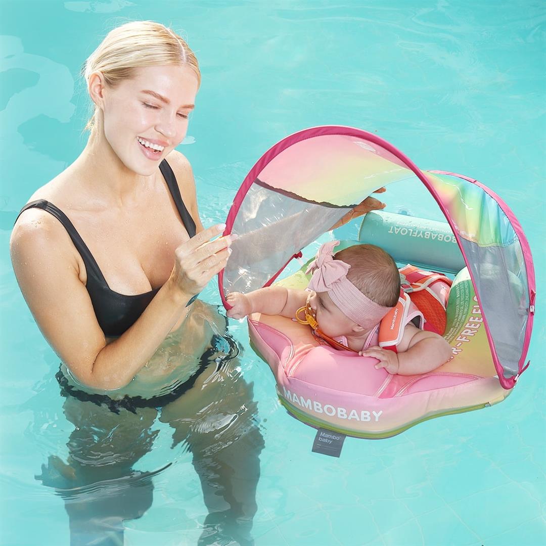 Mambobaby Baby Pool Float with Canopy- Rainbow - Image 4