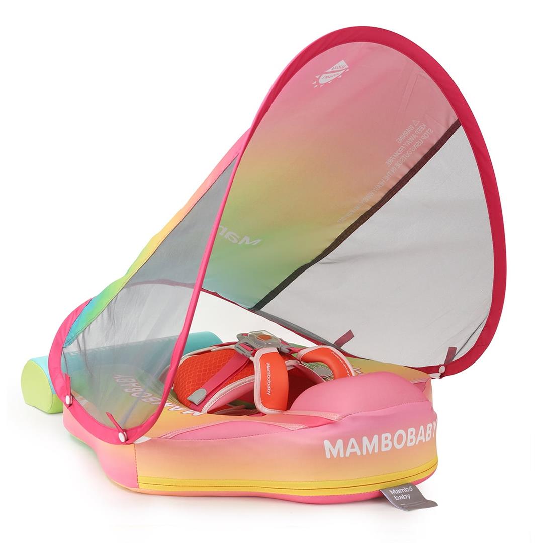 Mambobaby Baby Pool Float with Canopy- Rainbow