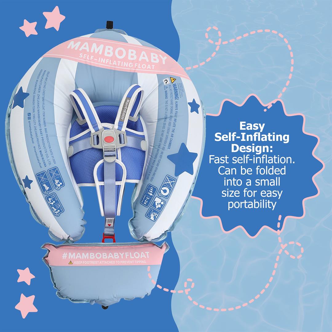 Mambobaby Self Inflating Baby Pool Float with Canopy- Blue - Image 3