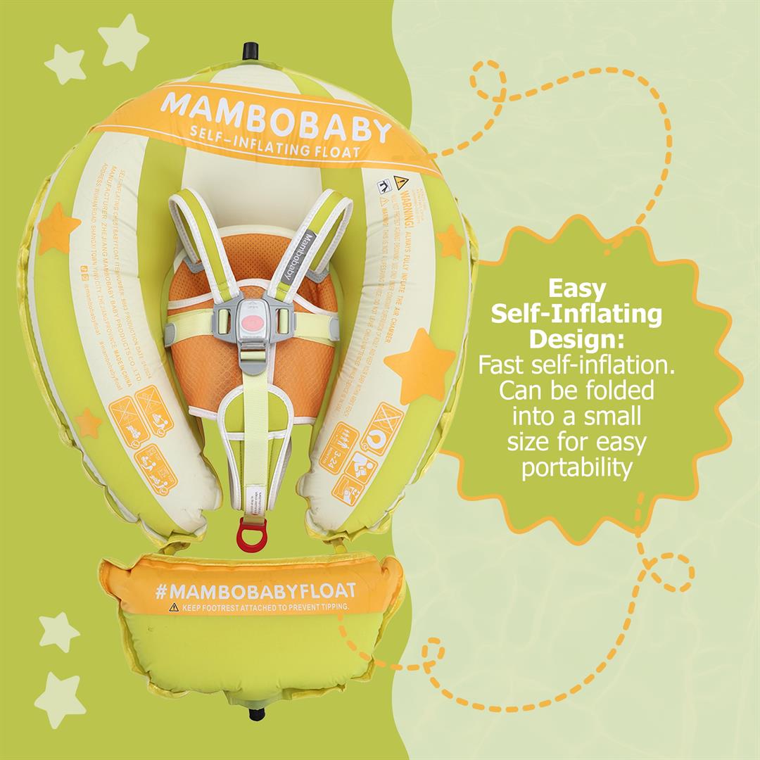 Mambobaby Self Inflating Baby Pool Float with Canopy- Green - Image 2
