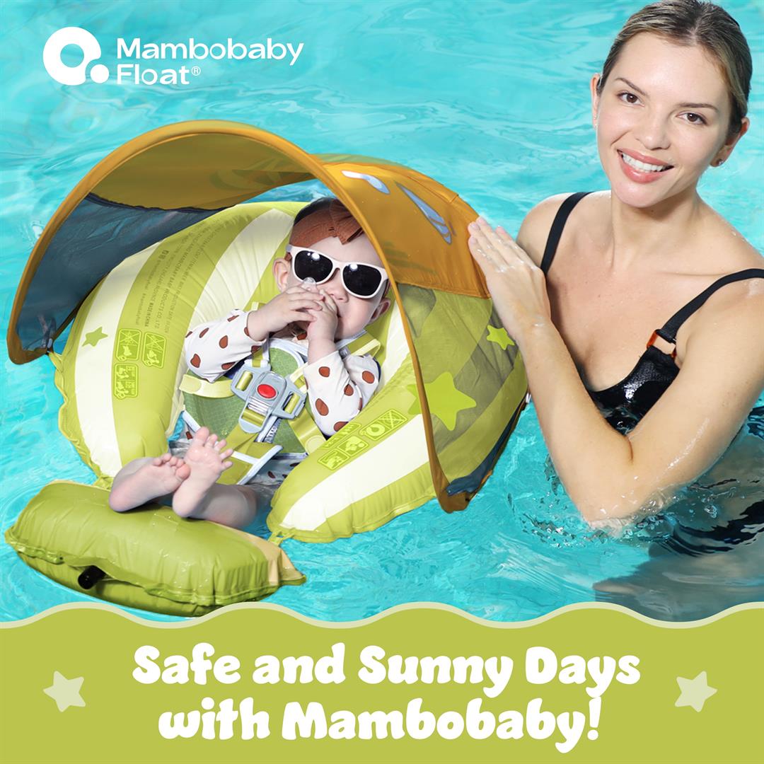 Mambobaby Self Inflating Baby Pool Float with Canopy- Green - Image 4
