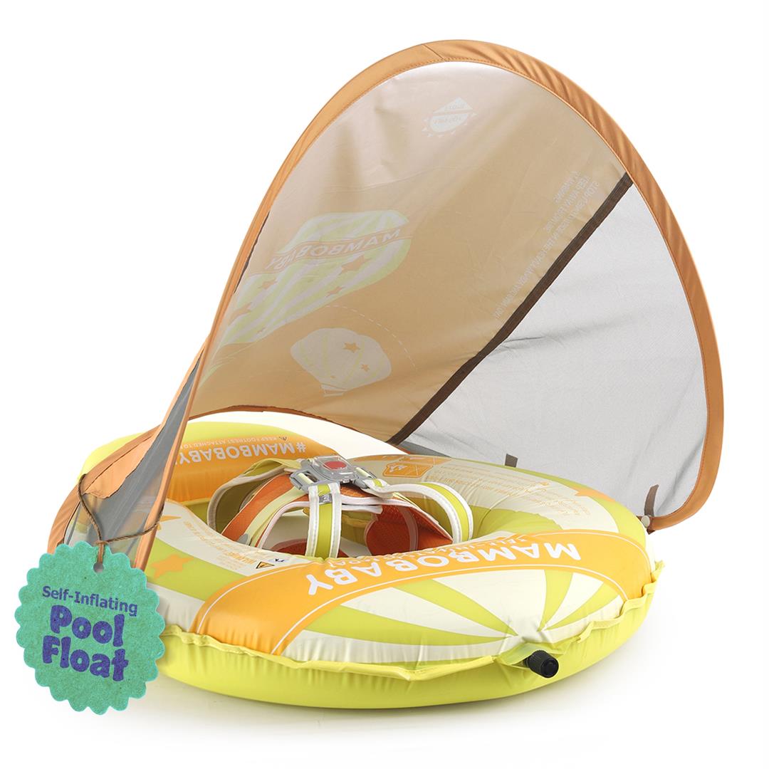 Mambobaby Self Inflating Baby Pool Float with Canopy- Green