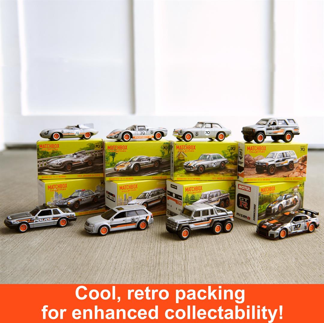 Matchbox Cars, Set of 8 Die-Cast Cars in 1:64 Scale with Matchbox 70th Anniversary Finish - Image 3