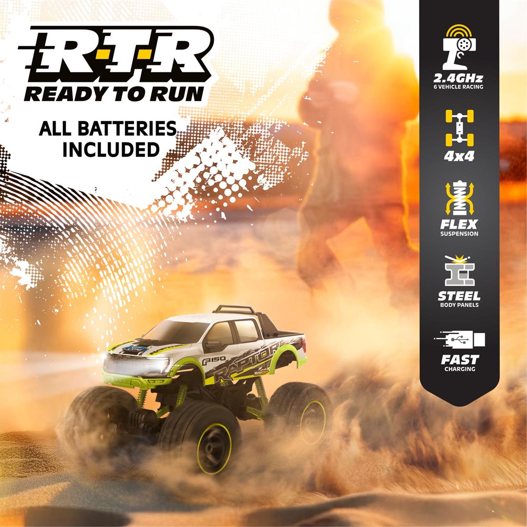 Motor Dayz (1:10) Ford F-150 Heavy Metal Remote Control 4X4 Truck, R2-10T89U-SV, Child - Image 6