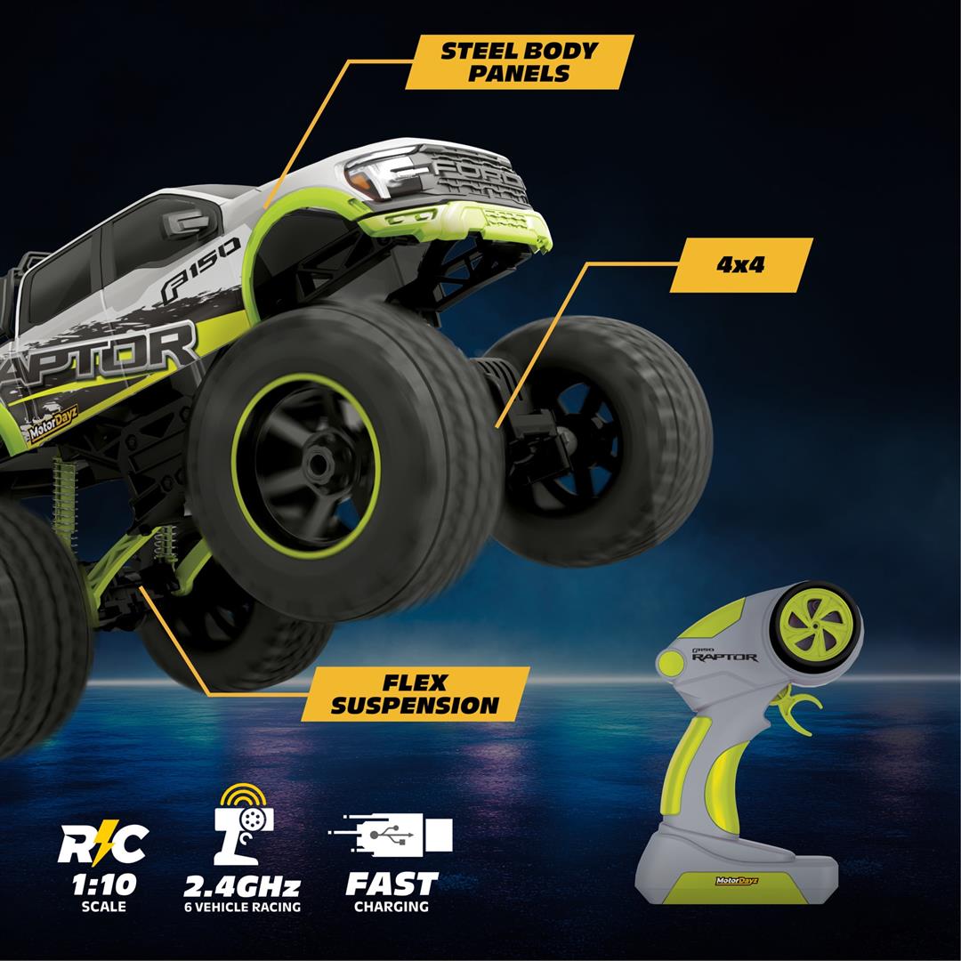 Motor Dayz (1:10) Ford F-150 Heavy Metal Remote Control 4X4 Truck, R2-10T89U-SV, Child - Image 7