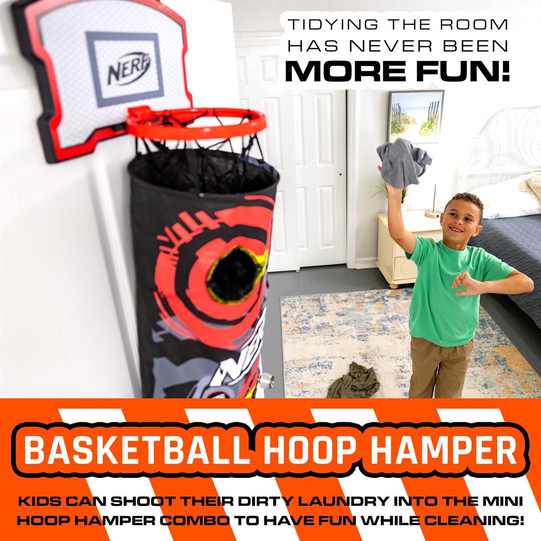 NERF Basketball Hoop Hamper - Laundry Layup Over the Door Basket + Shooting Target - Mini Hoop Hamper + Basketball Set - Image 4