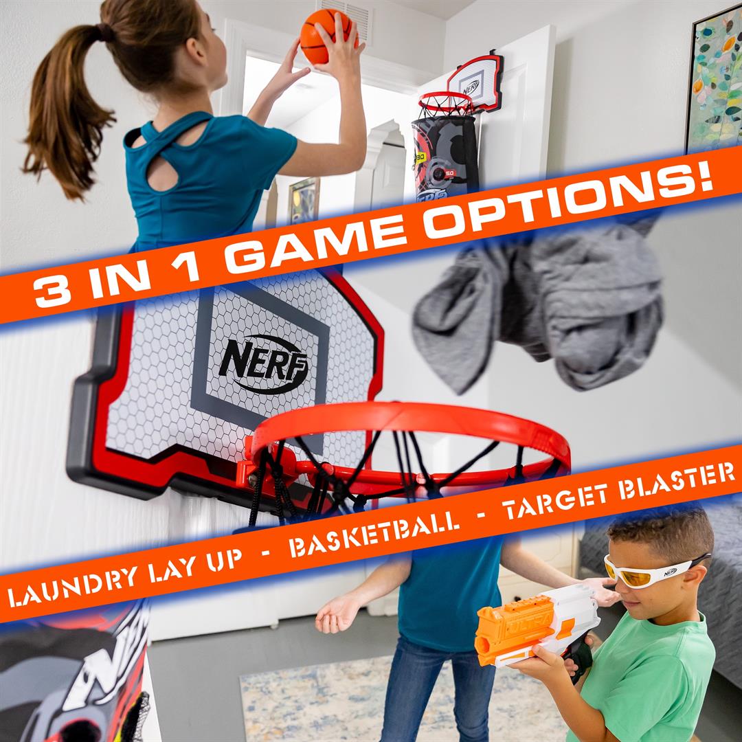 NERF Basketball Hoop Hamper - Laundry Layup Over the Door Basket + Shooting Target - Mini Hoop Hamper + Basketball Set - Image 6