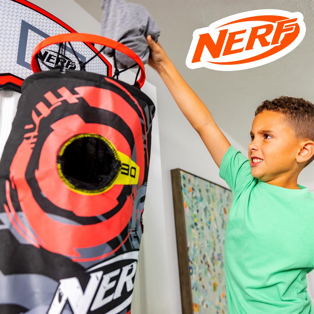 NERF Basketball Hoop Hamper - Laundry Layup Over the Door Basket + Shooting Target - Mini Hoop Hamper + Basketball Set - Image 7