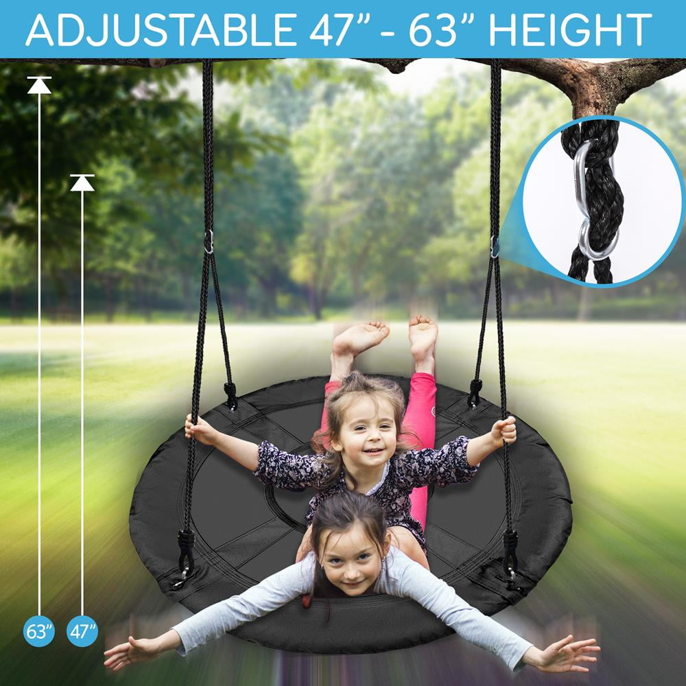 SereneLife 40 Saucer Swing with Hang Kit, Outdoor Tree Swing with Swivel Spinner for Kids (Black) - Image 5