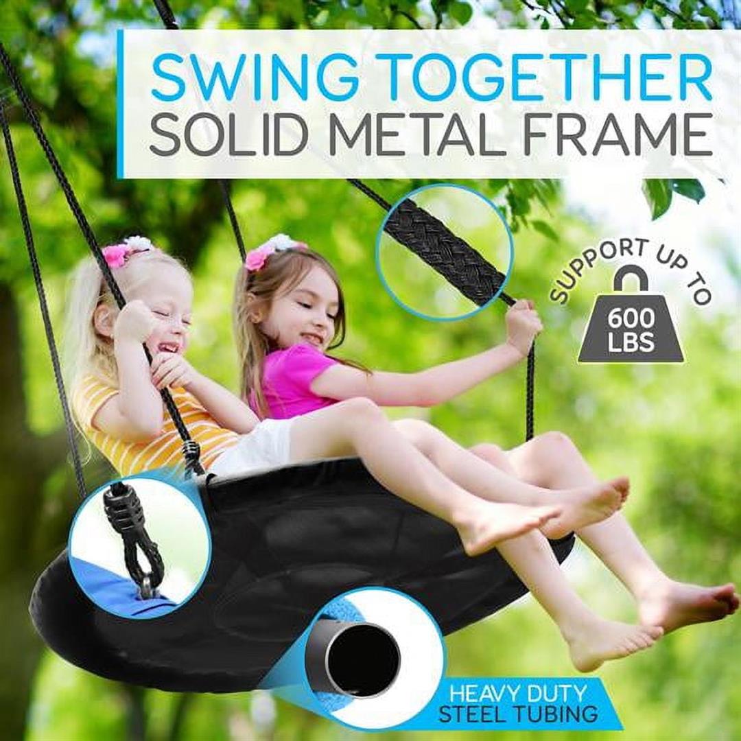 SereneLife 40 Saucer Swing with Hang Kit, Outdoor Tree Swing with Swivel Spinner for Kids (Black) - Image 6
