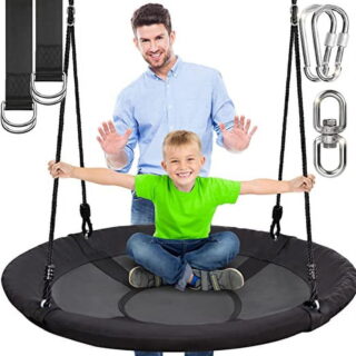SereneLife 40 Saucer Swing with Hang Kit, Outdoor Tree Swing with Swivel Spinner for Kids (Black)