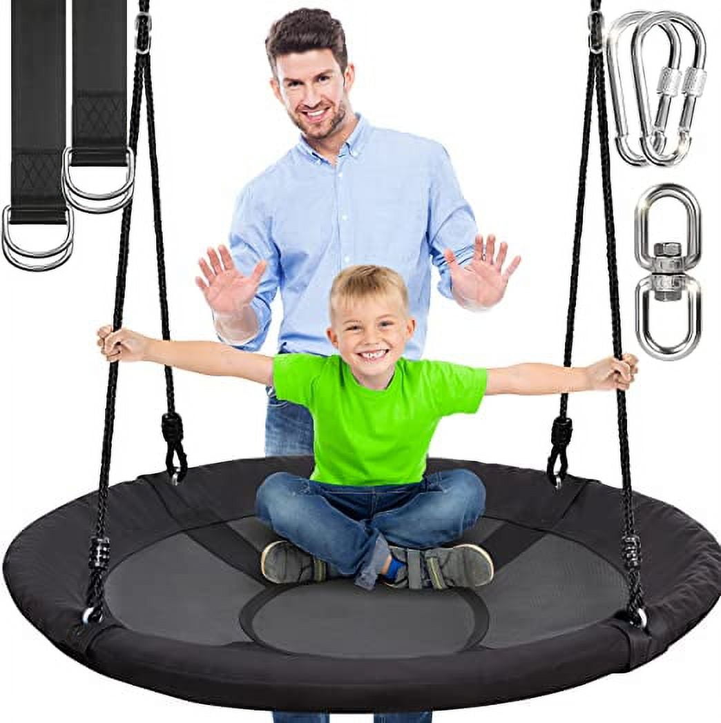 SereneLife 40 Saucer Swing with Hang Kit, Outdoor Tree Swing with Swivel Spinner for Kids (Black)