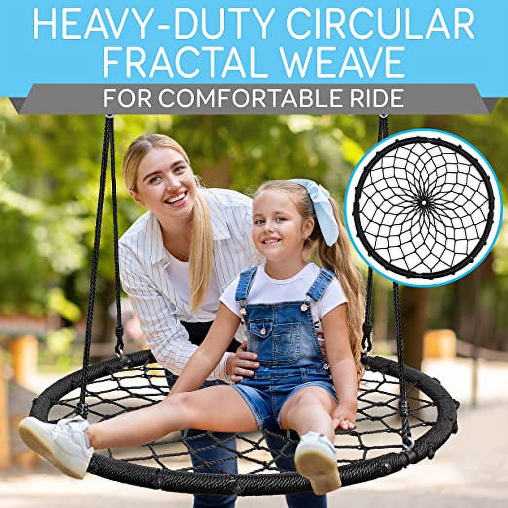 SereneLife Net Swing for Kids Outdoor & Indoor, 40 Round Saucer Platform Circle Swing for Tree - Image 4