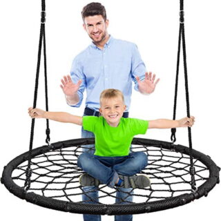 SereneLife Net Swing for Kids Outdoor & Indoor, 40 Round Saucer Platform Circle Swing for Tree
