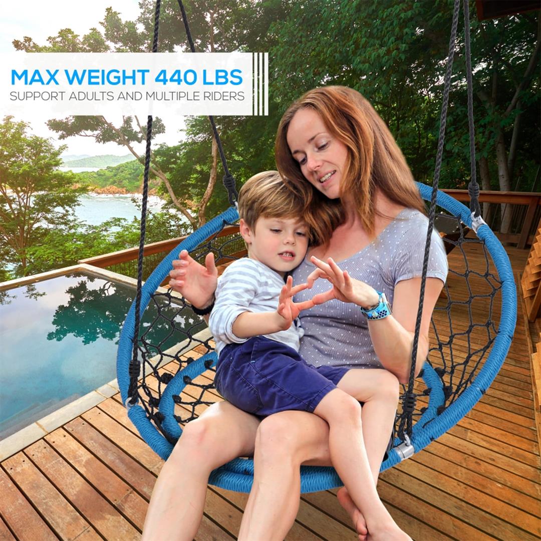 SereneLife SLSWNG125 - Netted Seat Swing - Indoor/Outdoor Hanging Rope Swinging Saucer Seat Swing - Image 2