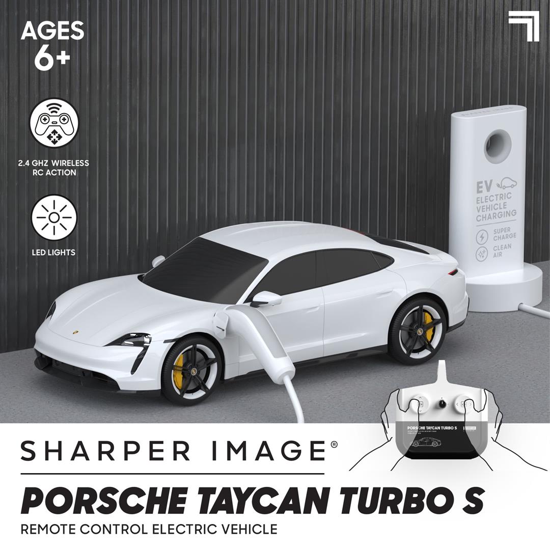 Sharper Image Porsche Taycan Turbo S Remote Control Electric Car With LED Lights and USB-C Charging Station - Image 2