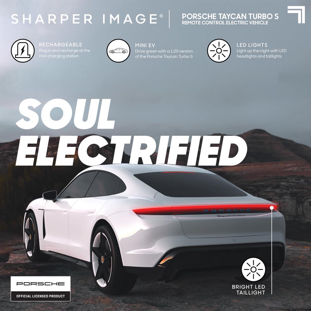 Sharper Image Porsche Taycan Turbo S Remote Control Electric Car With LED Lights and USB-C Charging Station - Image 5