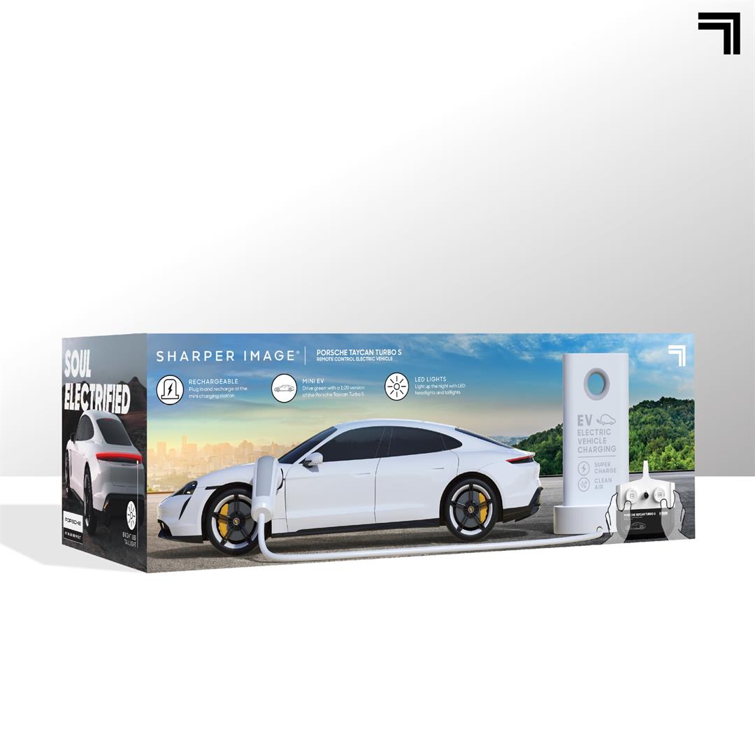 Sharper Image Porsche Taycan Turbo S Remote Control Electric Car With LED Lights and USB-C Charging Station - Image 6