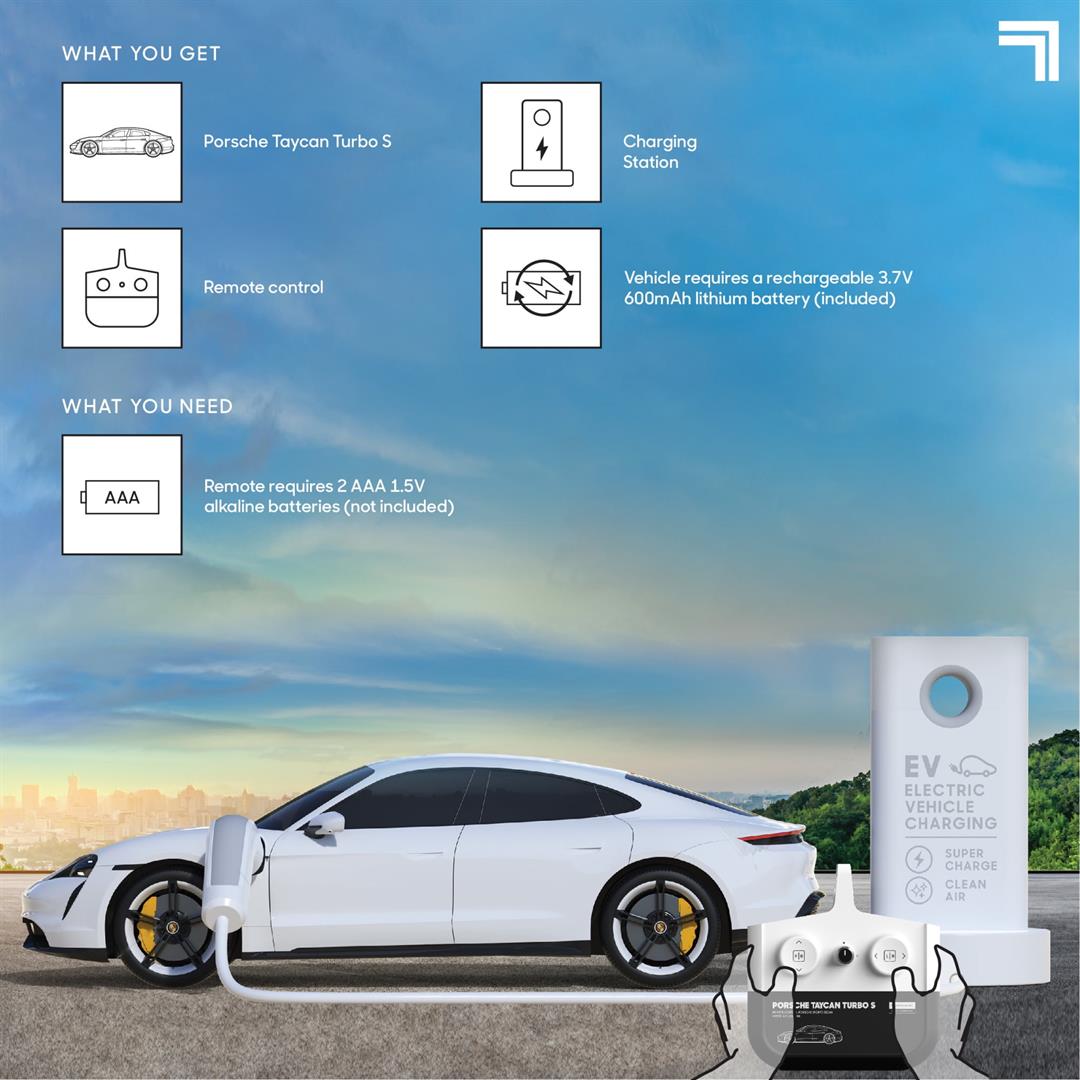 Sharper Image Porsche Taycan Turbo S Remote Control Electric Car With LED Lights and USB-C Charging Station - Image 7