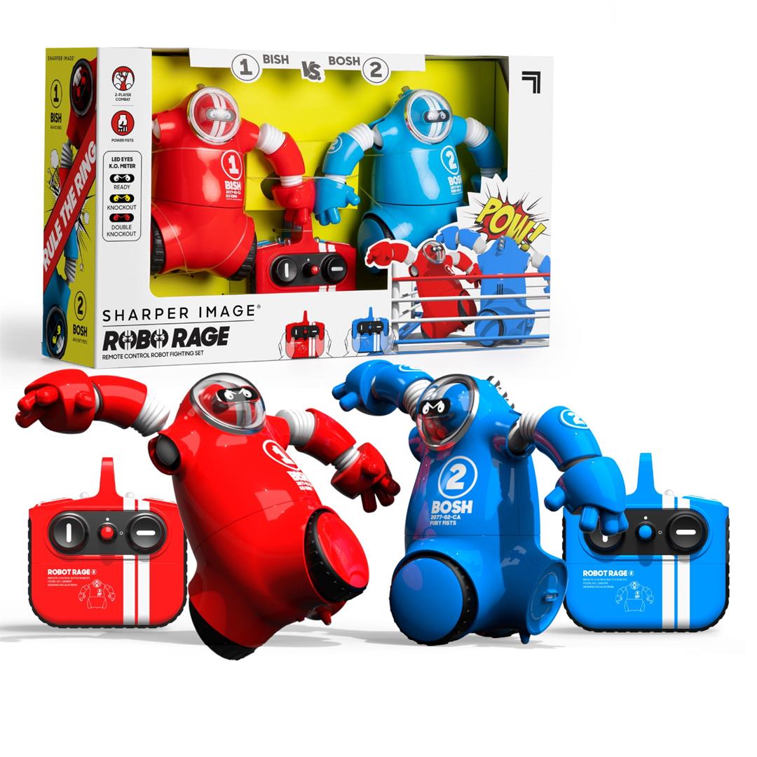 Sharper Image Toy RC Robo Rivals Remote Control Robot Fighting Set with 2-Player Combat with Power Fists, 4-pieces, Blue And Red, Age 6+