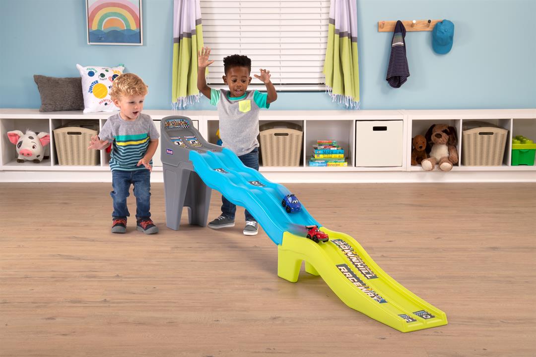 Simplay3 Fast Track Downhill Two-Lane Raceway with Two Car Play Vehicles and Decals for Car & Truck Play - Image 2