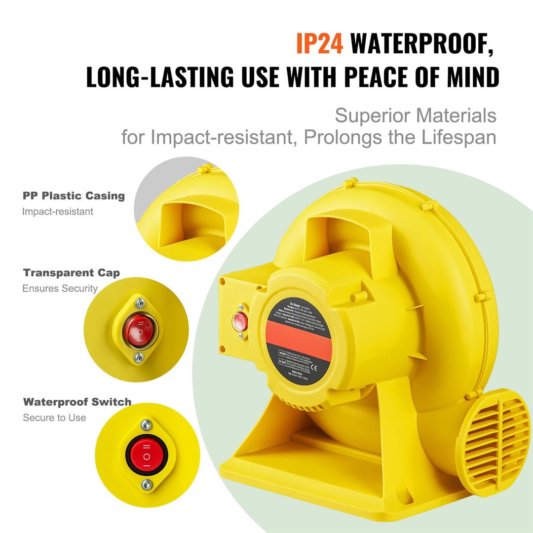 SKYSHALO Air Pump, 450W 0.6HP, Compact & Efficient Inflatable Fan, 1750Pa Strong Airflow Blower for Bouncy Castles & Jump Houses, UL Certified - Image 2