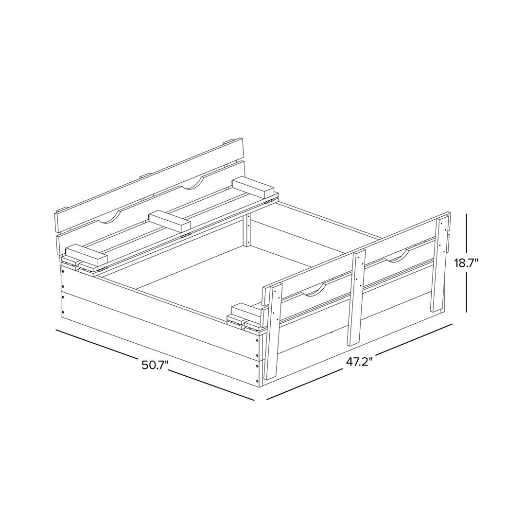 Sportspower 4.2 x 4 Rectangular Sandbox with 2 Wooden Bench and Ground Liner - Image 3